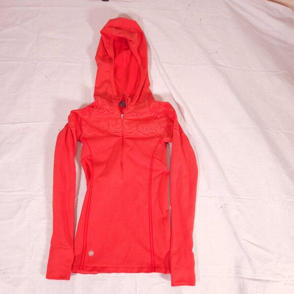 Athleta Twist Half Zip Hoodie Womens XS Orange Thumbholes Athleisure Pullover - Picture 6 of 13